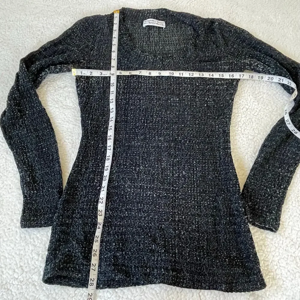 Teenflo Paris Black Marled Knit Sweater Long Sleeve Textured Top T10